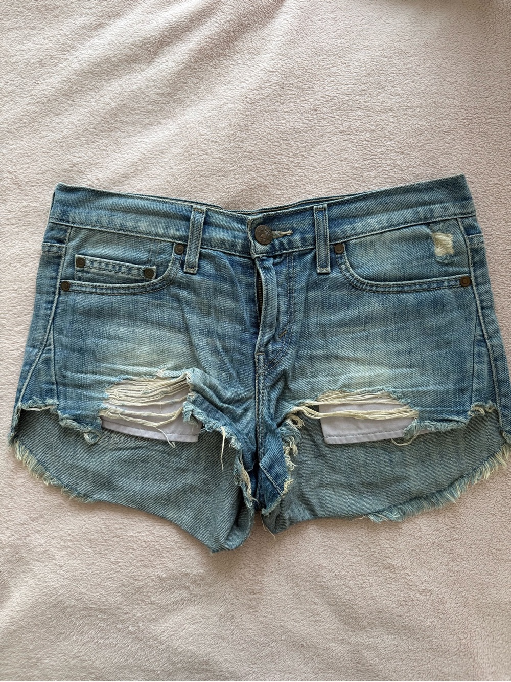 Levi's Light Blue Distressed Micro Denim Cutoff Shorts
